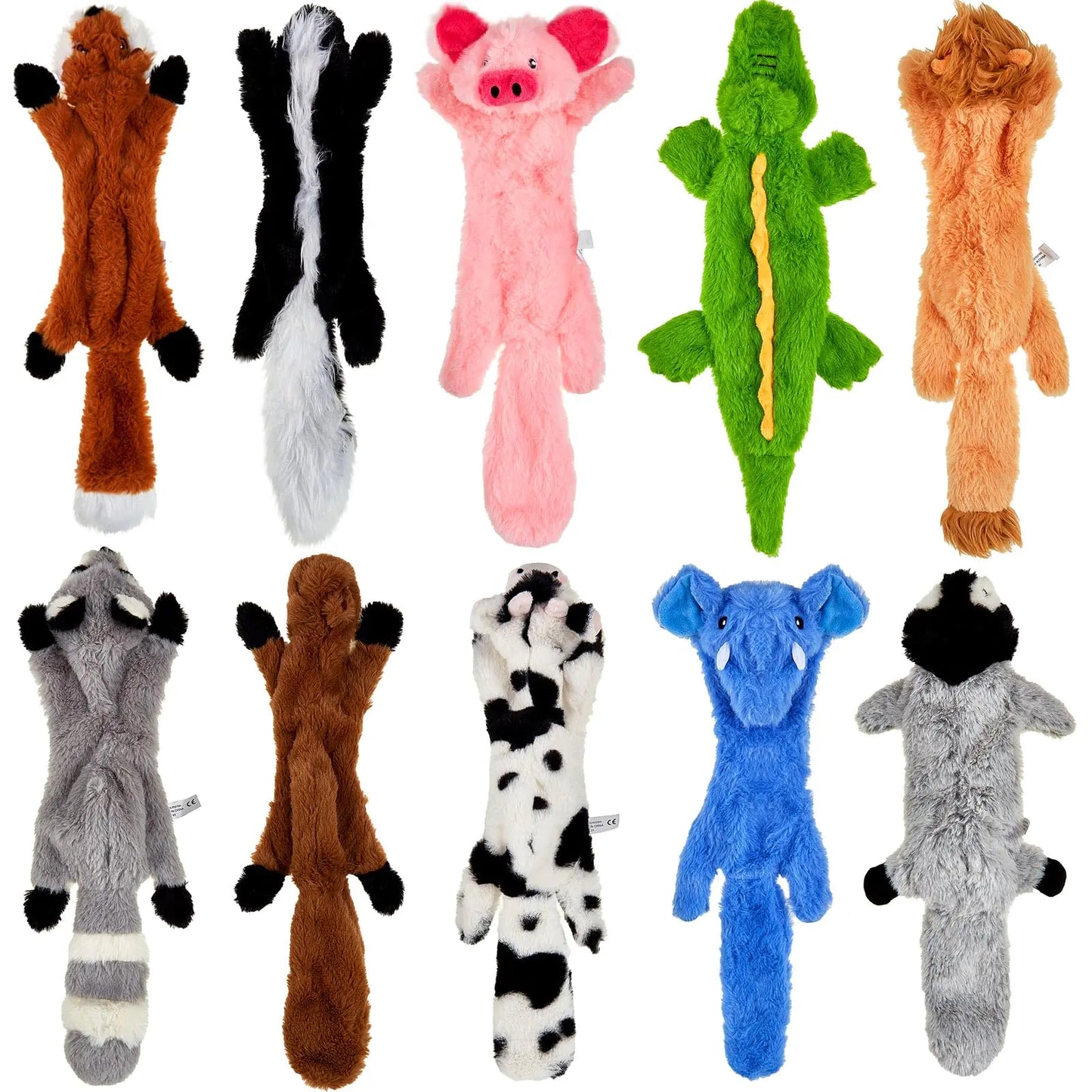 Syhood 10-Pack No-Stuff Squeaky Animal Chewer Toys