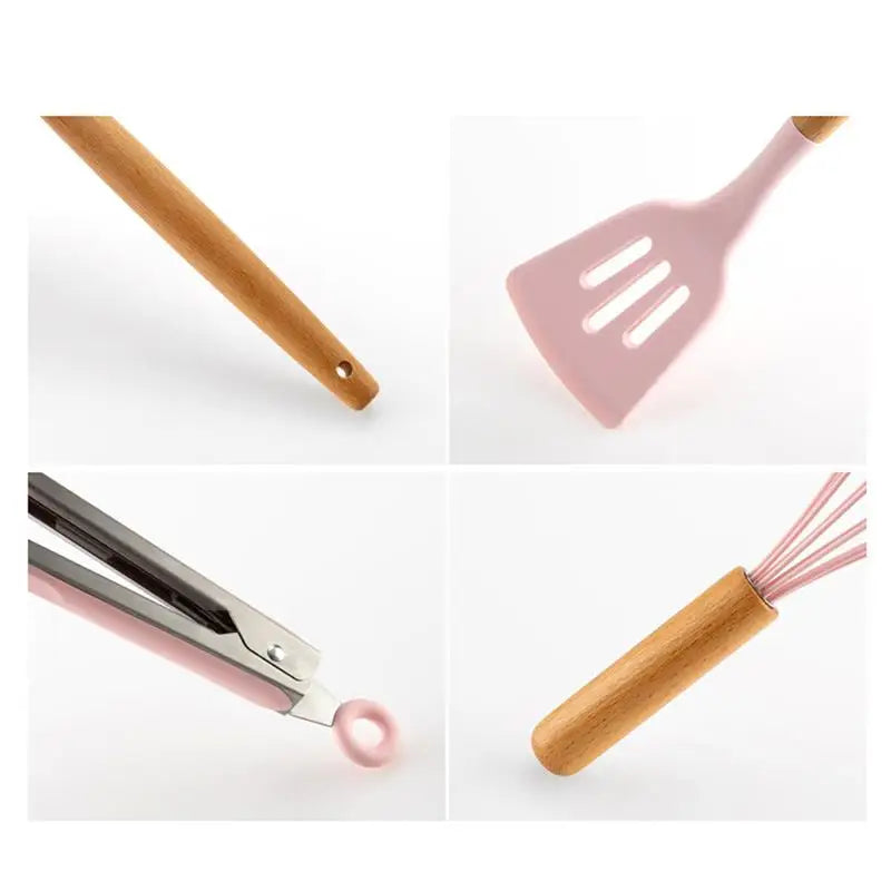 Utensils Wooden Handle Non-stick Silicone Cookware