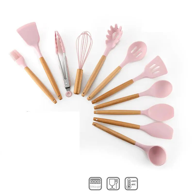 Utensils Wooden Handle Non-stick Silicone Cookware