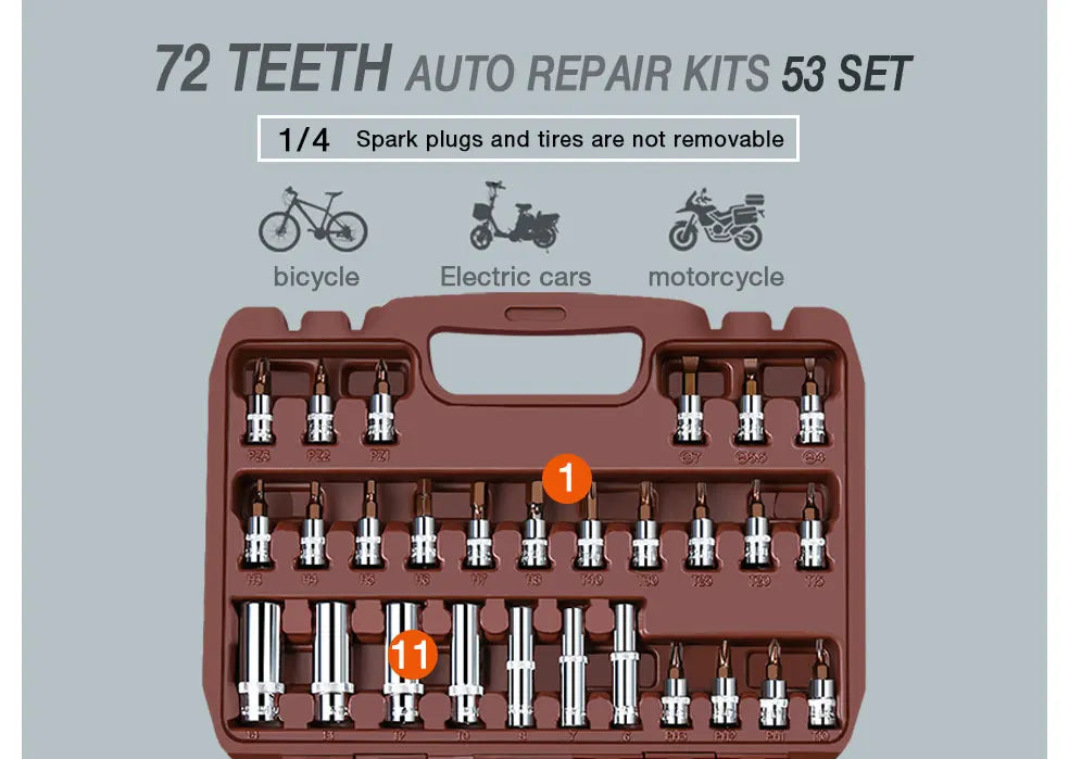 Universal Socket Set and Ratchet Car Repair Combination Bit Tool Set