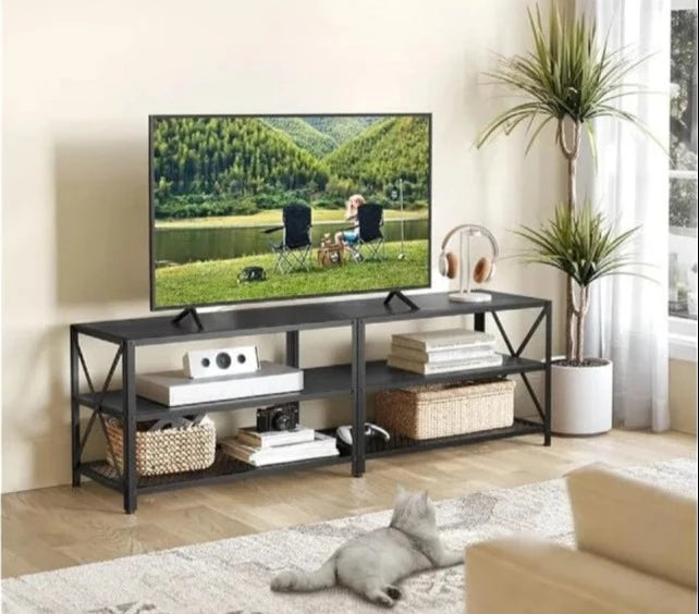 TV Console Stand, for TVs Up to 70 Inches, with Storage Shelves, Steel Frame