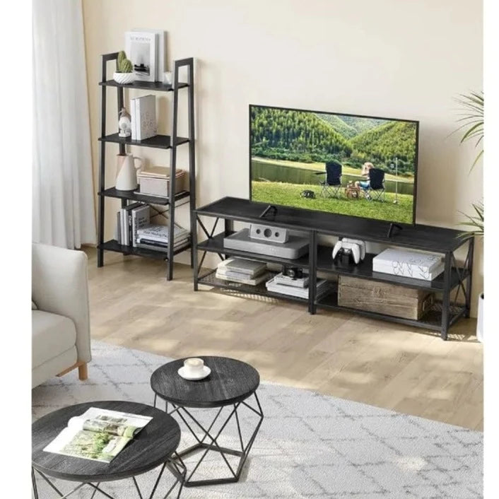 TV Console Stand, for TVs Up to 70 Inches, with Storage Shelves, Steel Frame