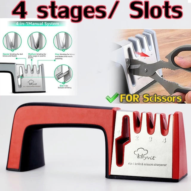 Knife Sharpener & Scissors Grinder,4 Stage Professional Kitchen Sharpening Tool