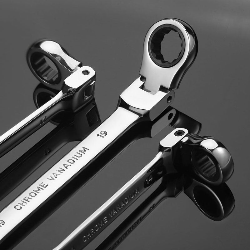 Flex-Head Combination Spanner Ratchet Set,72-Metric Tooth Box End Wrench