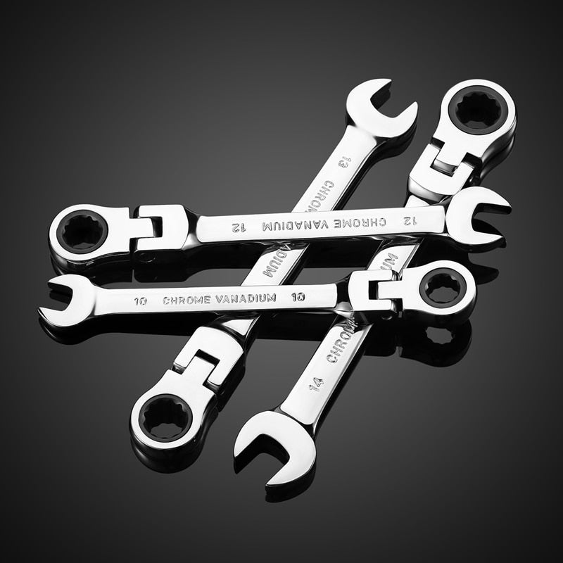 Flex-Head Combination Spanner Ratchet Set,72-Metric Tooth Box End Wrench