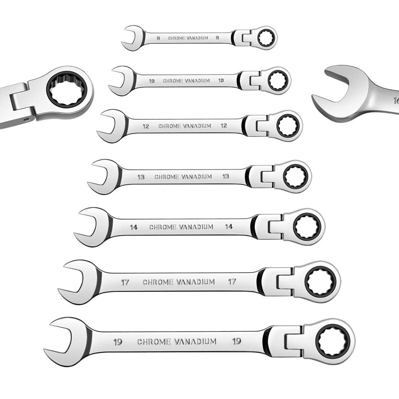 Flex-Head Combination Spanner Ratchet Set,72-Metric Tooth Box End Wrench