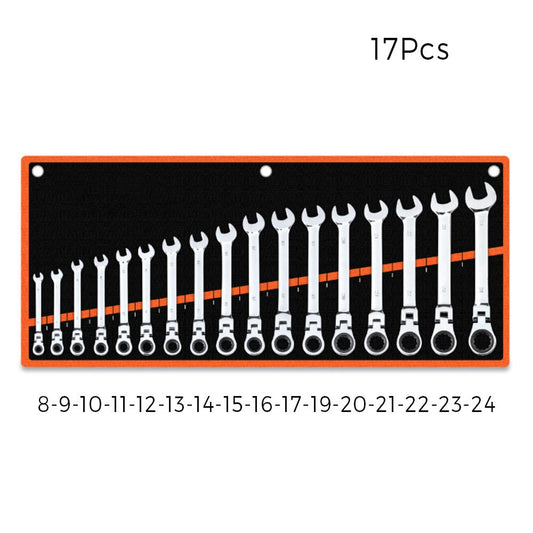 72 Teeth Spanner Flex-Head Ratchet,Combination Wrench Set 8-24MM