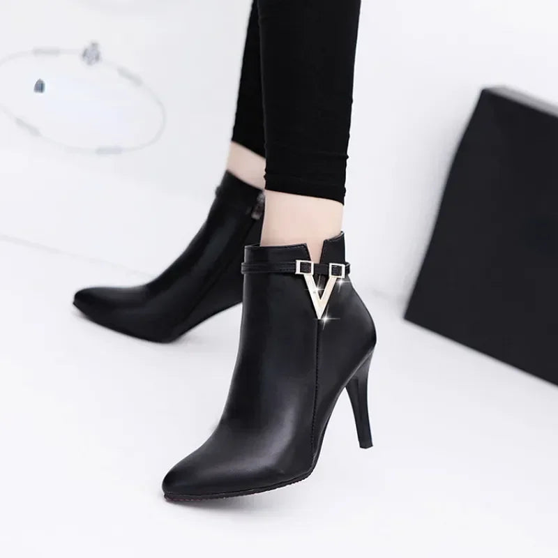 Woman Sexy Ankle Leather Zipper Boot,Pointed High Heels Toe – tagged ...