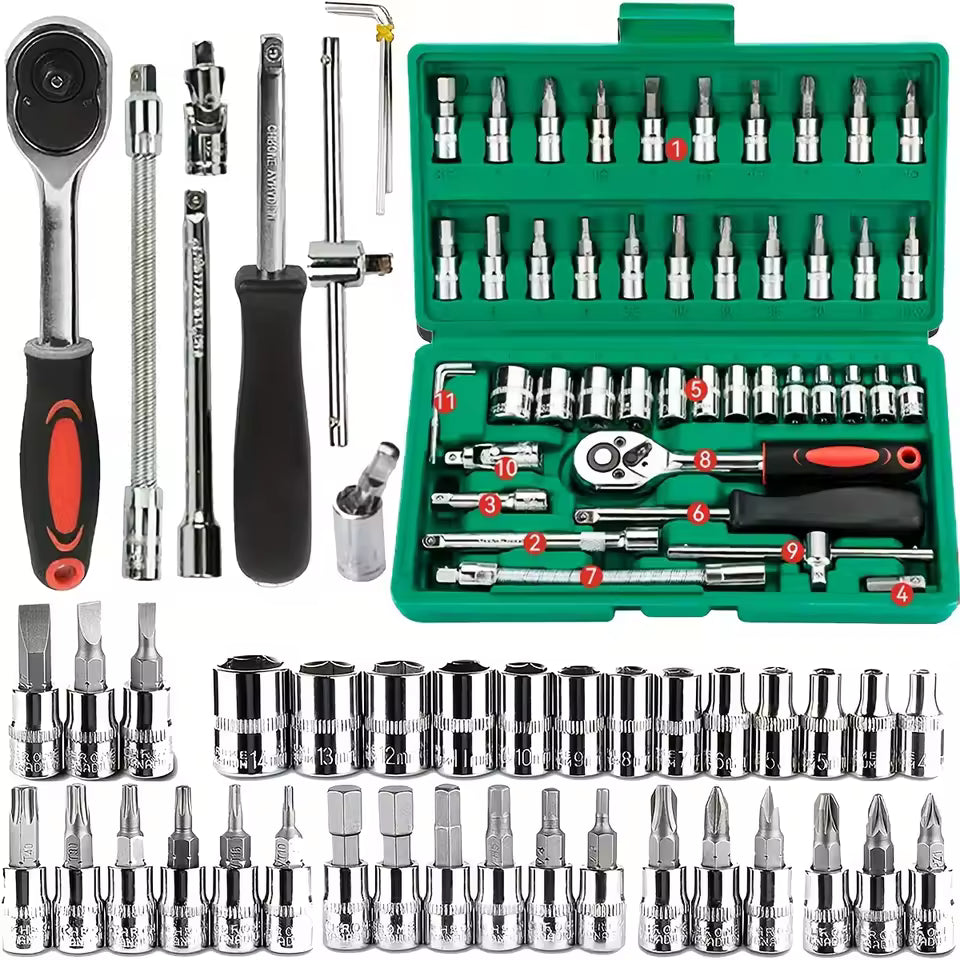 46-Piece Socket & Ratchet Torque Wrench Set,Auto Repair Tool