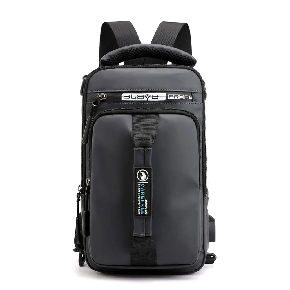 Backpack,Chest and Shoulder Bag with USB Charging,Sport Waterproof Storage