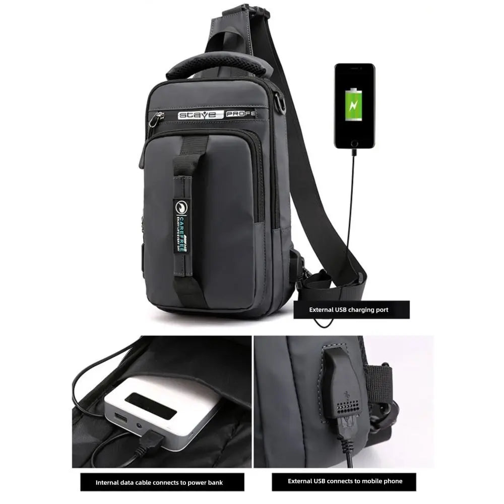 Backpack,Chest and Shoulder Bag with USB Charging,Sport Waterproof Storage