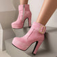 Thick Heel Zipper Ankle Boots Ultra-High Upper Platform