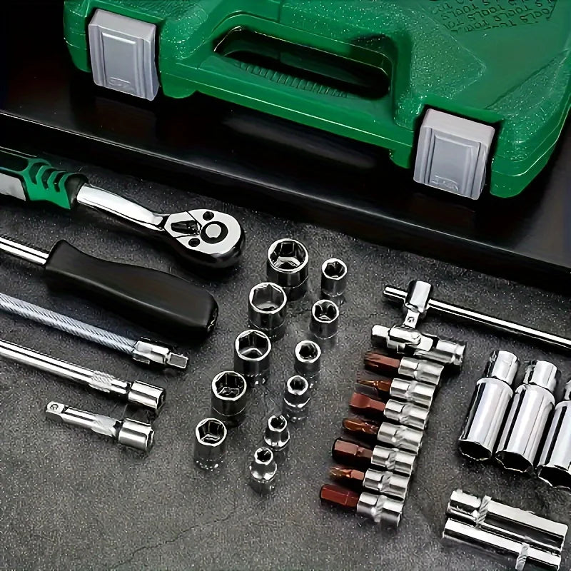 53-Piece Socket & Ratchet Torque Wrench Set,Auto Repair Tool