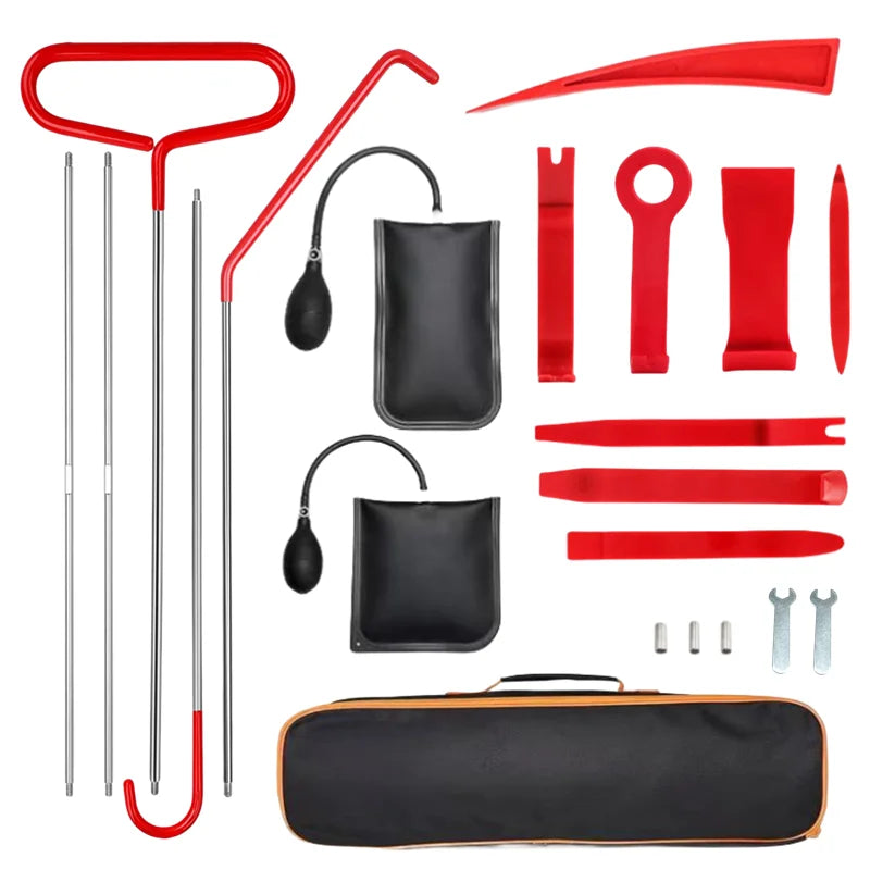 Long 18PCS Car Door Tool Kit Inflatable Air Pump Door Open Kits with Carrying Bag