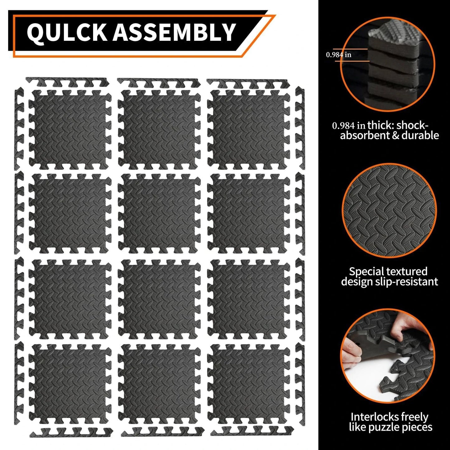 12 Pcs Interlocking Gym and Yoga Fitness Equipment Protective Thickened Mat