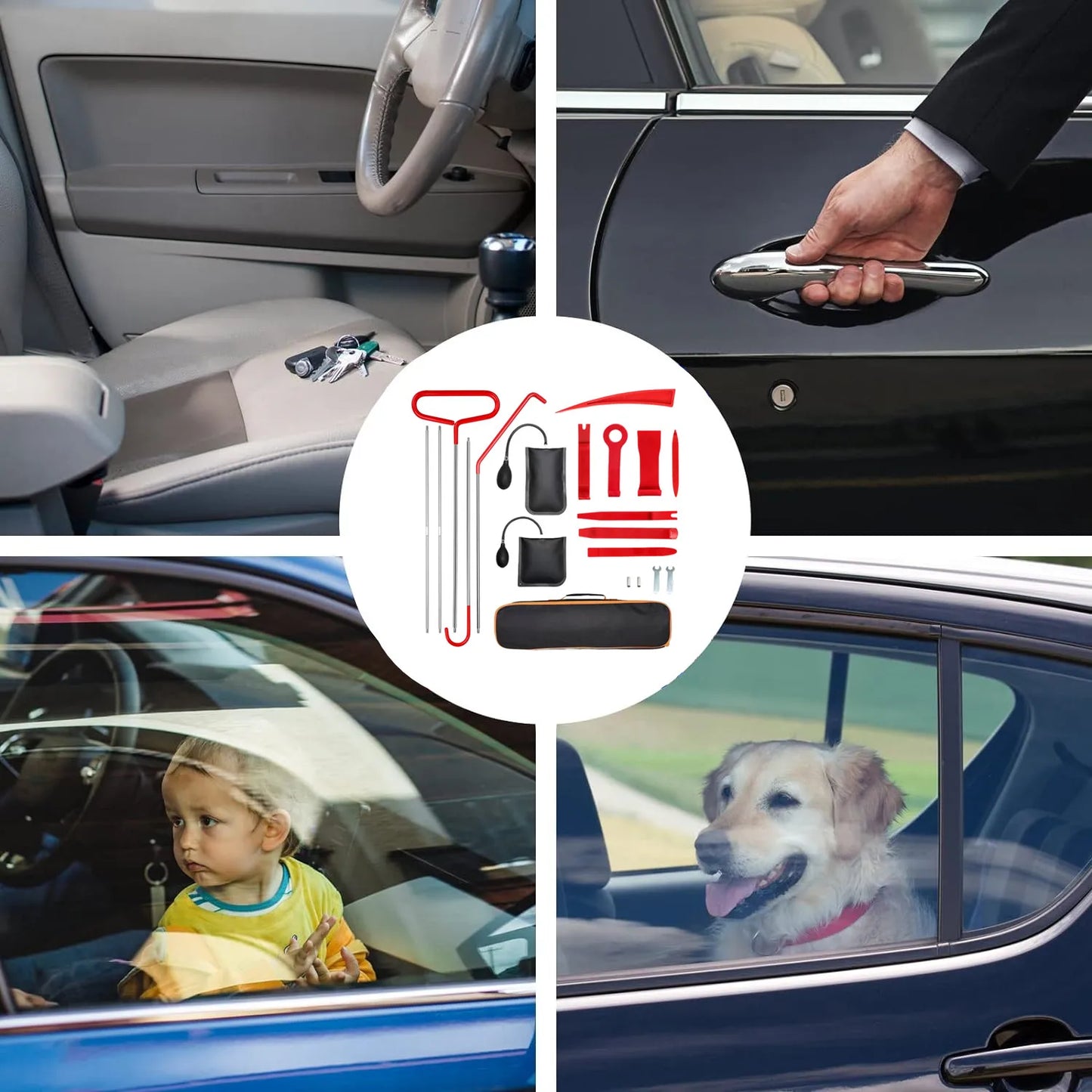 Long 18PCS Car Door Tool Kit Inflatable Air Pump Door Open Kits with Carrying Bag