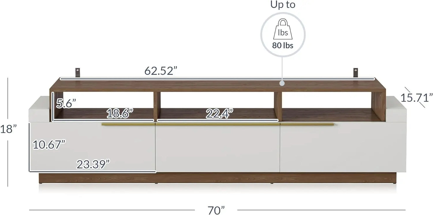 TV Stand Storage Cabinet Drawers for TV up to 70", (White)