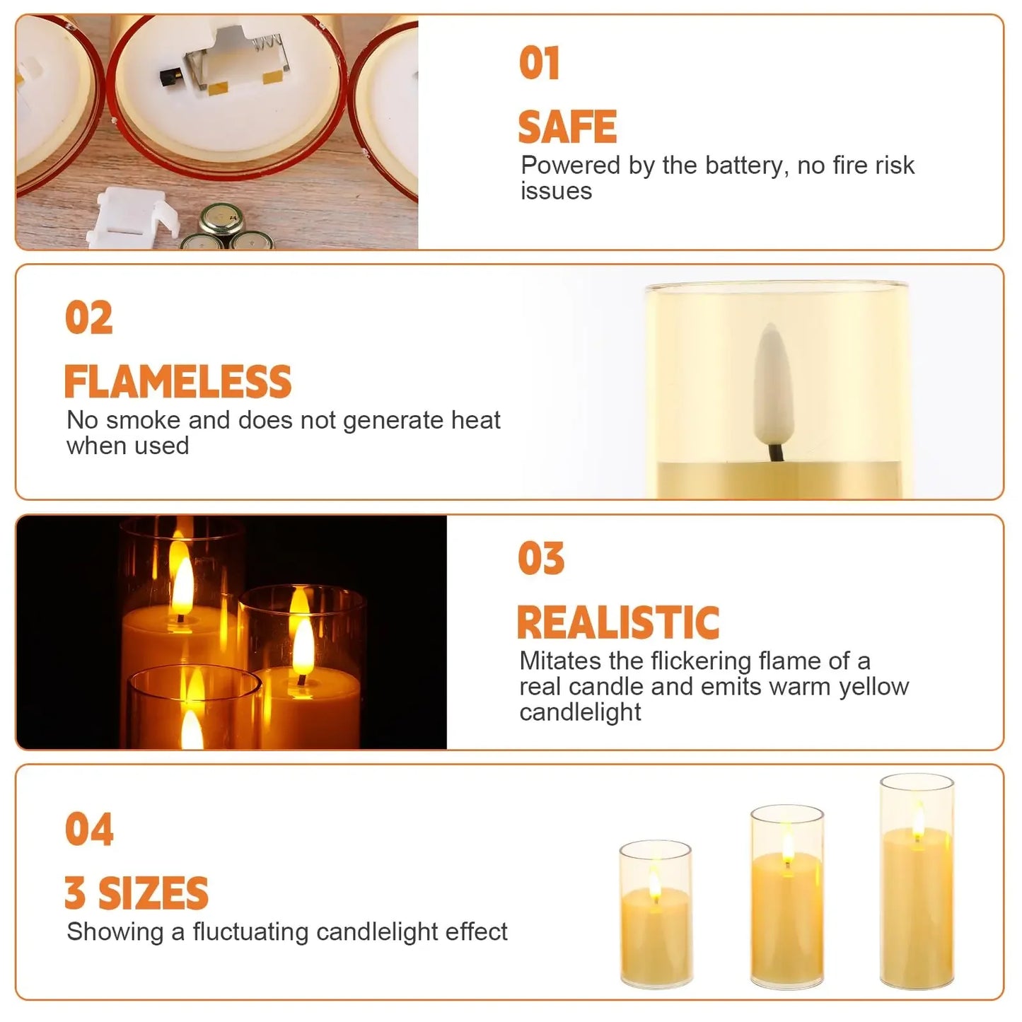 Flameless Battery Operated LED Flickering Amber Candles