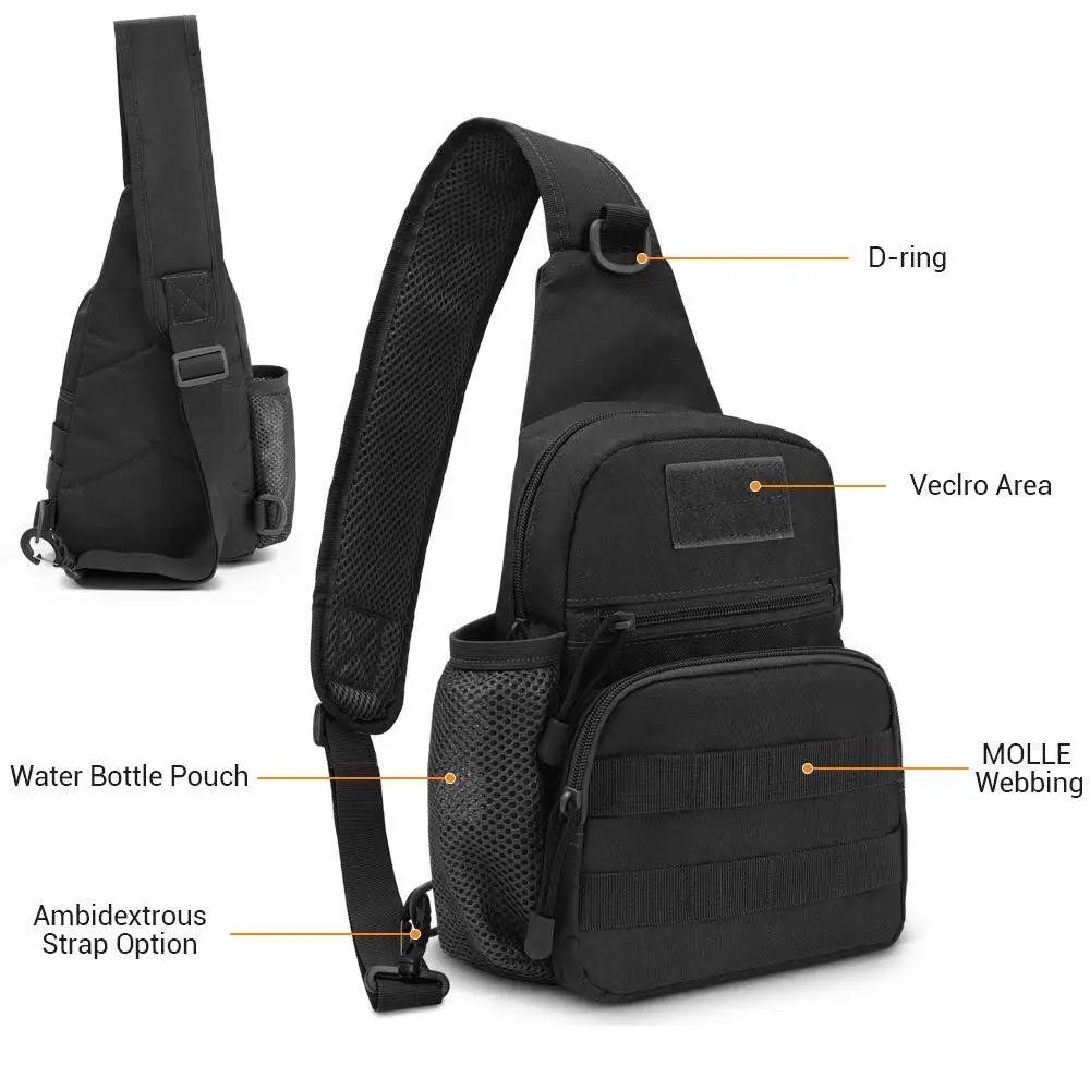 Tactical Sling Chest Crossbody Travel Bag & Water Bottle Holder Bag
