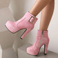 Thick Heel Zipper Ankle Boots Ultra-High Upper Platform