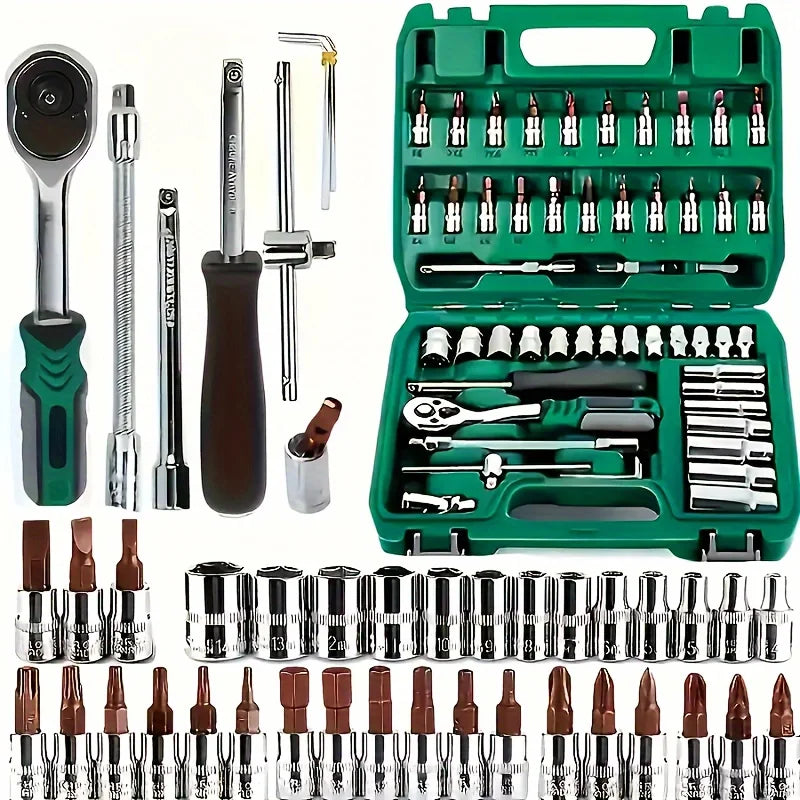 53-Piece Socket & Ratchet Torque Wrench Set,Auto Repair Tool