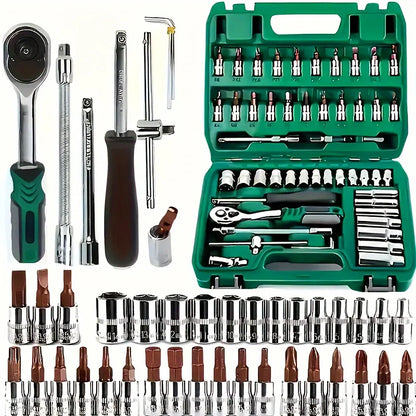53-Piece Socket & Ratchet Torque Wrench Set,Auto Repair Tool
