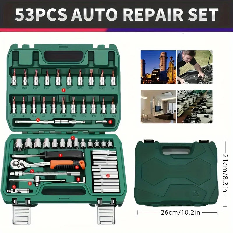 53-Piece Socket & Ratchet Torque Wrench Set,Auto Repair Tool