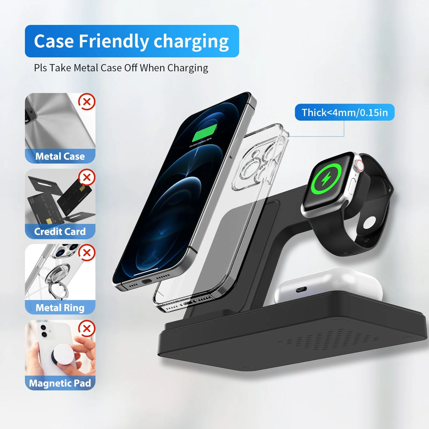 Fast Wireless Charging Station For iPhone, Apple, Airpods Pro iWatch
