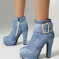 Thick Heel Zipper Ankle Boots Ultra-High Upper Platform
