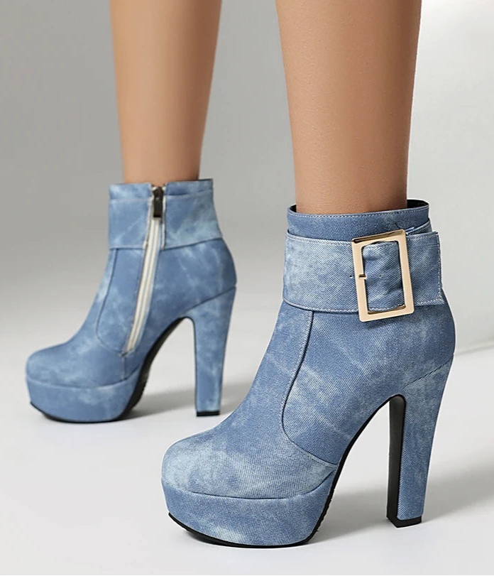 Thick Heel Zipper Ankle Boots Ultra-High Upper Platform