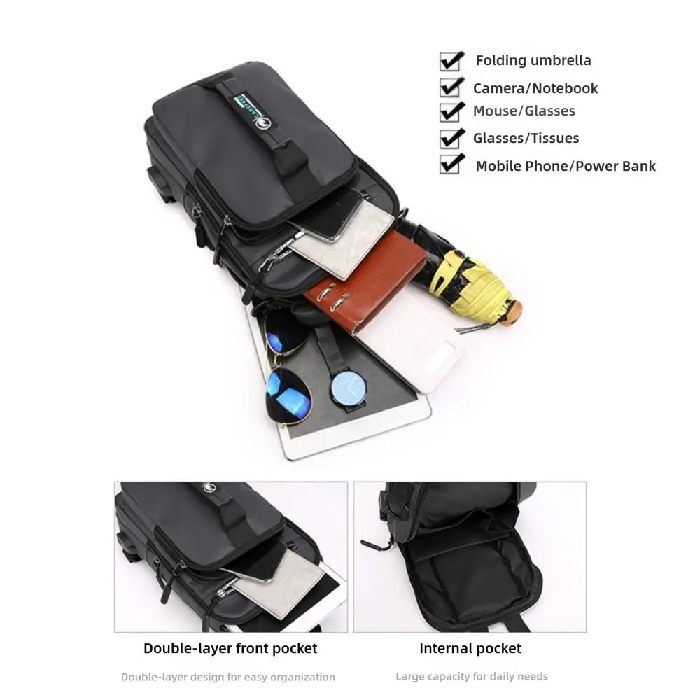 Backpack,Chest and Shoulder Bag with USB Charging,Sport Waterproof Storage