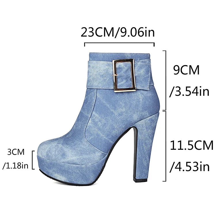 Thick Heel Zipper Ankle Boots Ultra-High Upper Platform