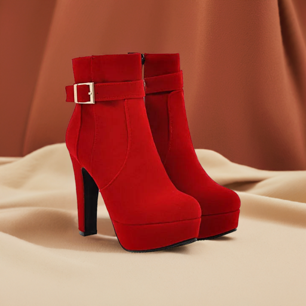 Women Sexy Ankle Heels Boots, Fashion Round Toe Buckle