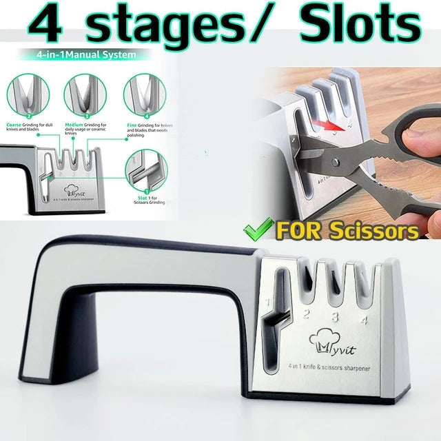 Knife Sharpener & Scissors Grinder,4 Stage Professional Kitchen Sharpening Tool