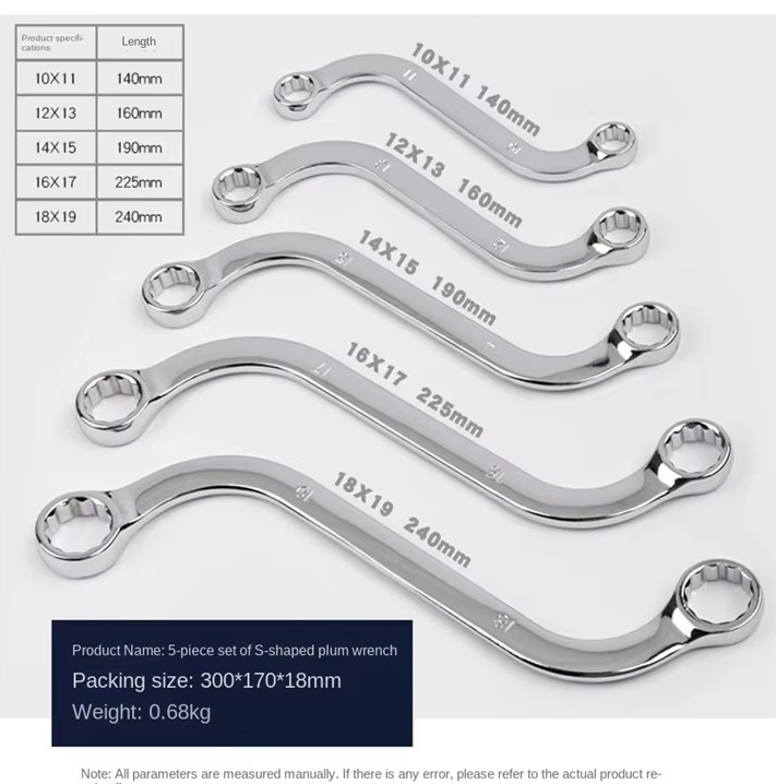 5Pcs S-Type Wrench Dual Head Box Combination Spanner